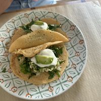 Red lentil tacos with spinach, rice, avacado & yogurt sauce   at Verdetariano in Sevilla
