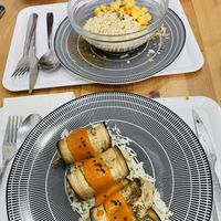 Chickpea curry and eggplant rolls (good)  at Verdetariano in Sevilla