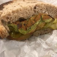 Chickpea omelet sandwich  at TLV - Aroma - T3 in Tel Aviv