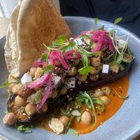 Harissa eggplant with chickpeas  at The Fig in Rye