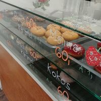 Variety of doughnuts at Vegan Food & Sweet Bar in Brno