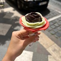 Three flavours; strawberry, lemon basil and chocolate.  at Gelarto Rosa - Szent István in Budapest