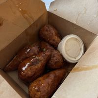 Wings with chopstick “bones"  at Something Vegan in Toluca Lake