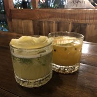Two cocktails (pineapple which I recommend NOT ordering, and passion fruit which was alright)  at Chookie's Beer Garden in Ninh Binh