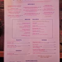 Het menu. Vegan staat duidelijk aangegeven at NUL73 in Den Bosch