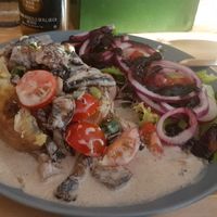 Mushroom jacked potatoes at Fabrik Food Factory in Brno