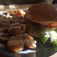 Vegan burger at Fabrik Food Factory in Brno