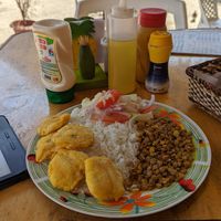 Set lunch (3.50). Comes with soup and juice at Carmita's Pancake House Restaurant in Montanita
