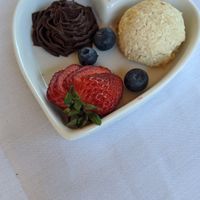 Coconut macaroon with chocolate ganash and strawberry at Skopelos in Pensacola