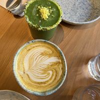 Green smoothie and golden milk  at My Mother's Daughters  in Lisbon