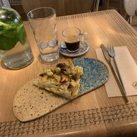 Quiche, coffee and mint flavoured water. at My Mother's Daughters  in Lisbon