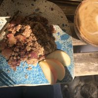 Apple crumble and latte at My Mother's Daughters  in Lisbon