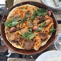 Vegan pizza with salami at My Mother's Daughters  in Lisbon