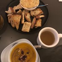 Spinach artichoke dip and seasonal pumpkin (or butternut squash—I don’t remember) soup!  at Leaf in Haddonfield