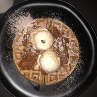 seasonal dessert waffle with pumpkin sauce and vanilla ice cream.  Delicious! at Leaf in Haddonfield