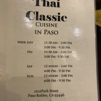 Front page of menu  at Thai Classic in Paso Robles