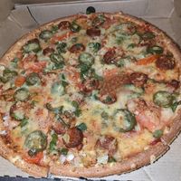 Extra spicy vegan pizza with vegan chorizo. 🌶️😋 at Hell Pizza in Auckland