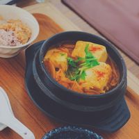 Soft tofu kimchi stew at Medaka Natural Kitchen  in Osaka