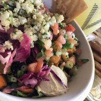 Arugula and lentil base with EVERY veggie and lemon herb tahini  at CAVA in Rye Brook