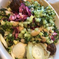 Super & splendid greens, falafel, white beans, banana peppers, cabbage, cukes at CAVA in Rye Brook