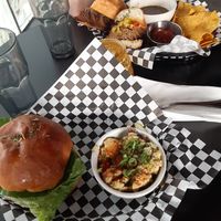 Blue cheese burger w/potato salad and French dip w/chips and salsa at Georgetown Liquor Company in Seattle