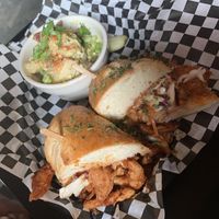 BBQ pulled pork with potato salad at Georgetown Liquor Company in Seattle