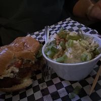 Blue cheese burger and potato salad  at Georgetown Liquor Company in Seattle
