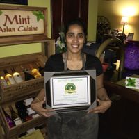 Plant Pure Nation Restaurant Certificate for offering vegan menu options prepared with no oil(upon request).  at Mint Asian Cuisine in Punta Gorda