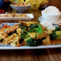 Satay with tofu and coconut rice at Pad Thai Take Away & Restaurant in Melton