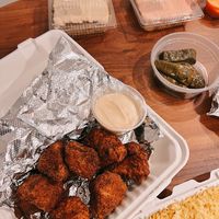 Mushrooms nugs, grape leaves rolls, and pound cake- cookie and strawberry flavor  at Vegan International Co in Tampa