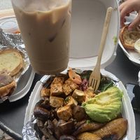 Powerhouse bowl added tempeh & avocado and chai tea latte with oat milk !  at Wild Rabbit Bistro in Ormond Beach