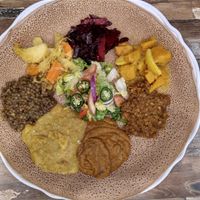 Vegan platter for 2 at Konjo Ethiopian Restaurant in Footscray