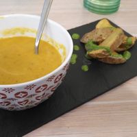 Carrot spicy soup at Amaranta Biobar in Valencia