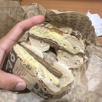 The vegan. Just egg and plant based sausage   at Rise Bagel Co. in Minneapolis