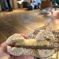 A bit dry - you need to add cream cheese and pay extra but hot sauce is free 😅  at Rise Bagel Co. in Minneapolis