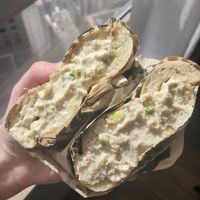rosemary bagel with vegan scallion cream cheese at Rise Bagel Co. in Minneapolis