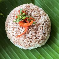 Rice served with both dishes  at Yellow Flower Cafe in Ubud
