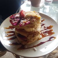 Vegan pancake stack at Yellow Flower Cafe in Ubud