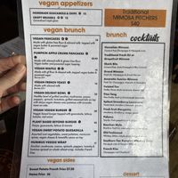 Vegan menu!  at Park Avenue Grill in Amityville