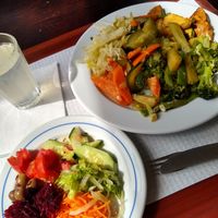 €5 lunch which included 3 buffet options, salad, and tea  at A Colmeia in Lisbon