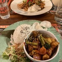 Pad Thai with Vegan Bites (top dish)  at Banana Tree in Oxford