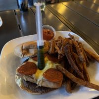 Metal Injection BOTM- pizza burger all vegan   at Kuma's Corner in Chicago