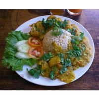Dahl and brown rice with cauliflower and potatoes! It tastes authentically Indian! at Ethos in Bangkok