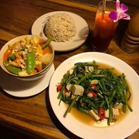 Massaman curry & morning glory at Ethos in Bangkok
