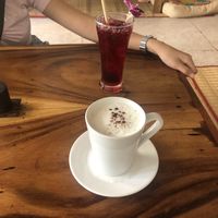 coffee and hibiscus ice tea  at Ethos in Bangkok