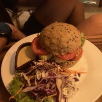 Tempeh burger (doesn’t come with fries)  at Ethos in Bangkok