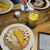 Mango banana pancakes and chocolate almond pancake.  at Ethos in Bangkok