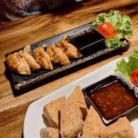 Gyoza and fried tofu at Ethos in Bangkok