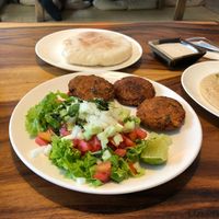Falafel, hummus, and pita bread  at Ethos in Bangkok