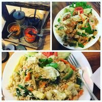 Nam prik, tempeh pad Thai and green curry basil and veggie fried rice with tofu at Ethos in Bangkok